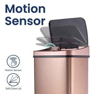 Nine Stars Stainless Steel Motion Sensor Trash Can, 13.2 Gallon, Gold (DZT-50-28GD)