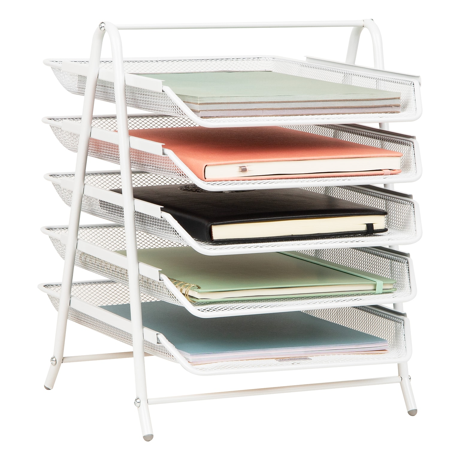 Mind Reader 5-Tier Stackable Paper Desk Tray Organizer, Metal, White (5TPAPER-WHT)