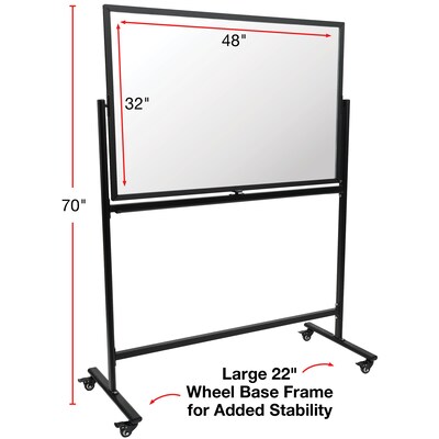 Excello Global Products Glass Mobile Dry-Erase Whiteboard, Aluminum Frame, 48" x 32" (EGP-HD-0552)