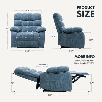 FlexiSpot Chenille Power Lift Recliner, Blue (XL6F-Cloud-BLU)