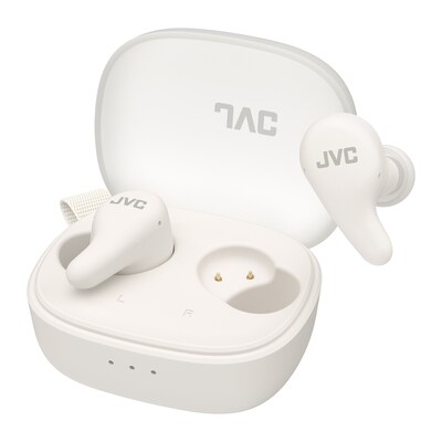 JVC Gumy Premium True Wireless Active Noise Canceling Earbuds with Microphone & Charging Case, Bluetooth, White (HAA23T)