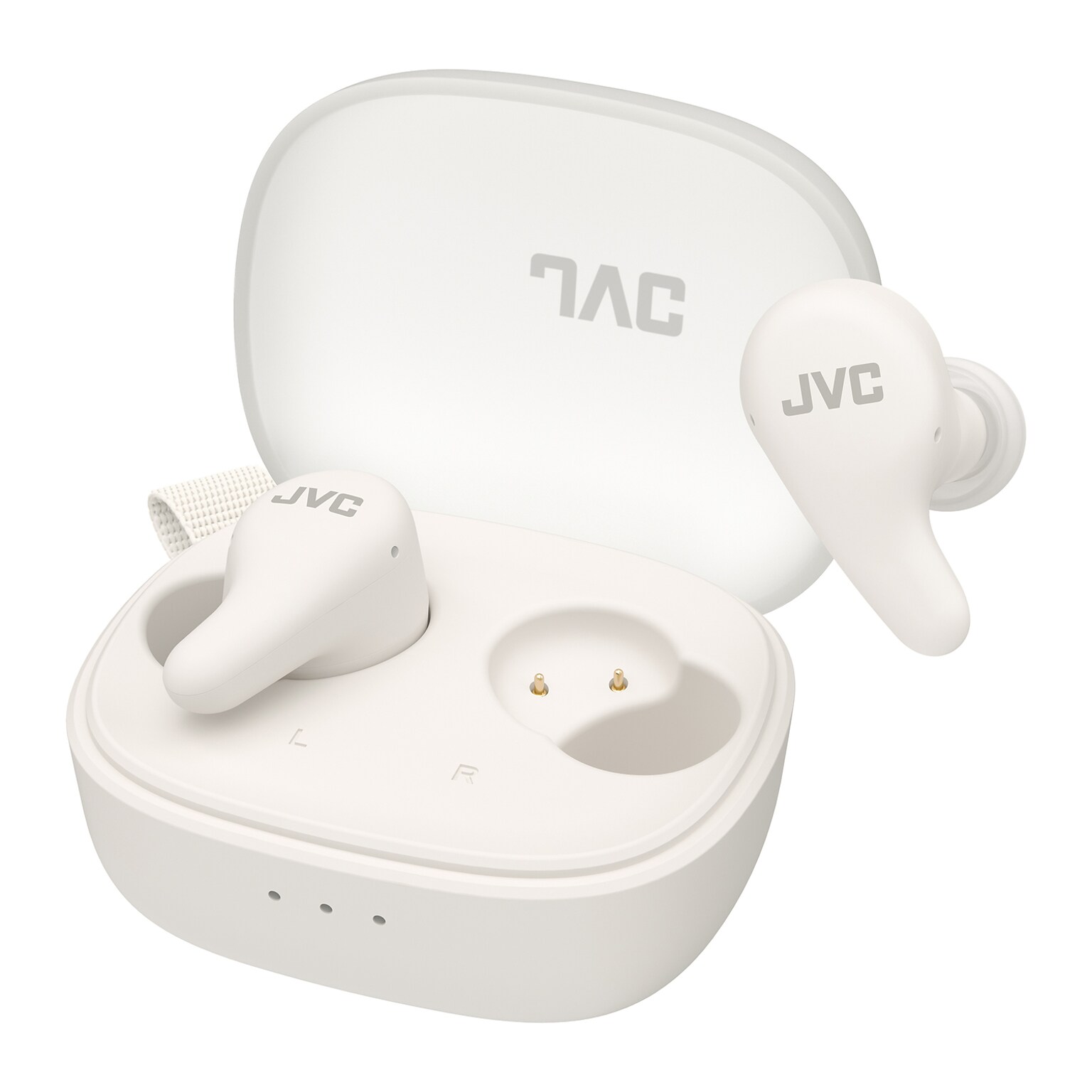 JVC Gumy Premium True Wireless Active Noise Canceling Earbuds with Microphone & Charging Case, Bluetooth, White (HAA23T)