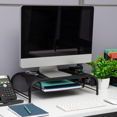 Mind Reader Monitor Stand with Paper Tray, Up to 24 Monitor, Black, 2/Pack (2MESHMON-BLK)