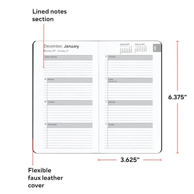 2027 Staples 3.63" x 6.38" Weekly & Monthly Planner, Faux Leather Cover, Black (ST12937-27)