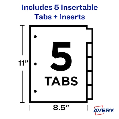 Avery Big Tab Insertable Plastic Divider, 5 Tabs, Multicolored (11900)