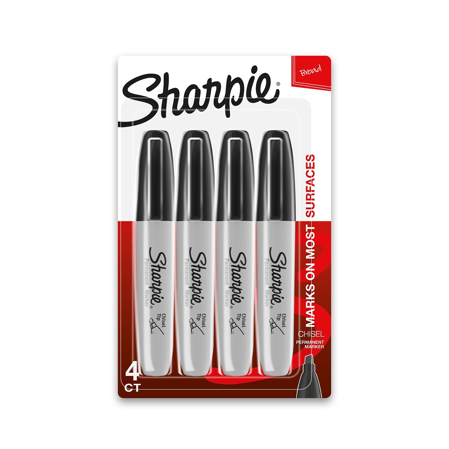 Sharpie Tank Permanent Marker, Chisel Tip, Black, 4/Pack (38264PP)