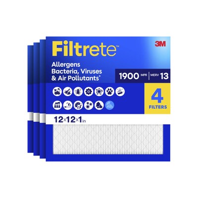 Filtrete High Performance 12 x 12 x 1 Pleated Air Filter, MERV 13, 4/Carton (UA10DC-4CA)