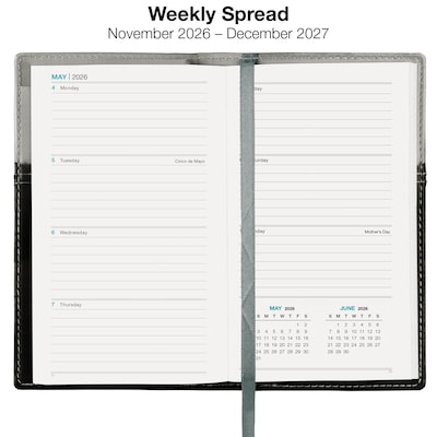 2027 Excello Brands 3.5" x 6" Weekly & Monthly Standard Planner, Paperboard Cover, Gray/Black (PKT-CY27-GY-PEN)