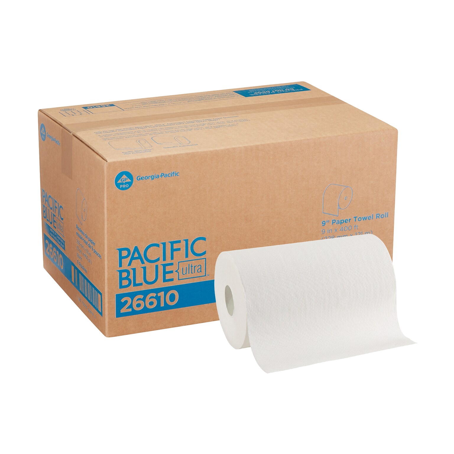 Pacific Blue Ultra Hardwound Paper Towels, 1-ply, 400 ft./Roll, 6 Rolls/Carton (26610)