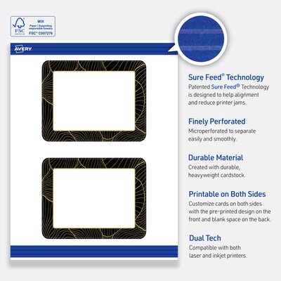 Avery Black with Gold Pattern Matte Blank Card, White, 80/Pack (S00-ETS)