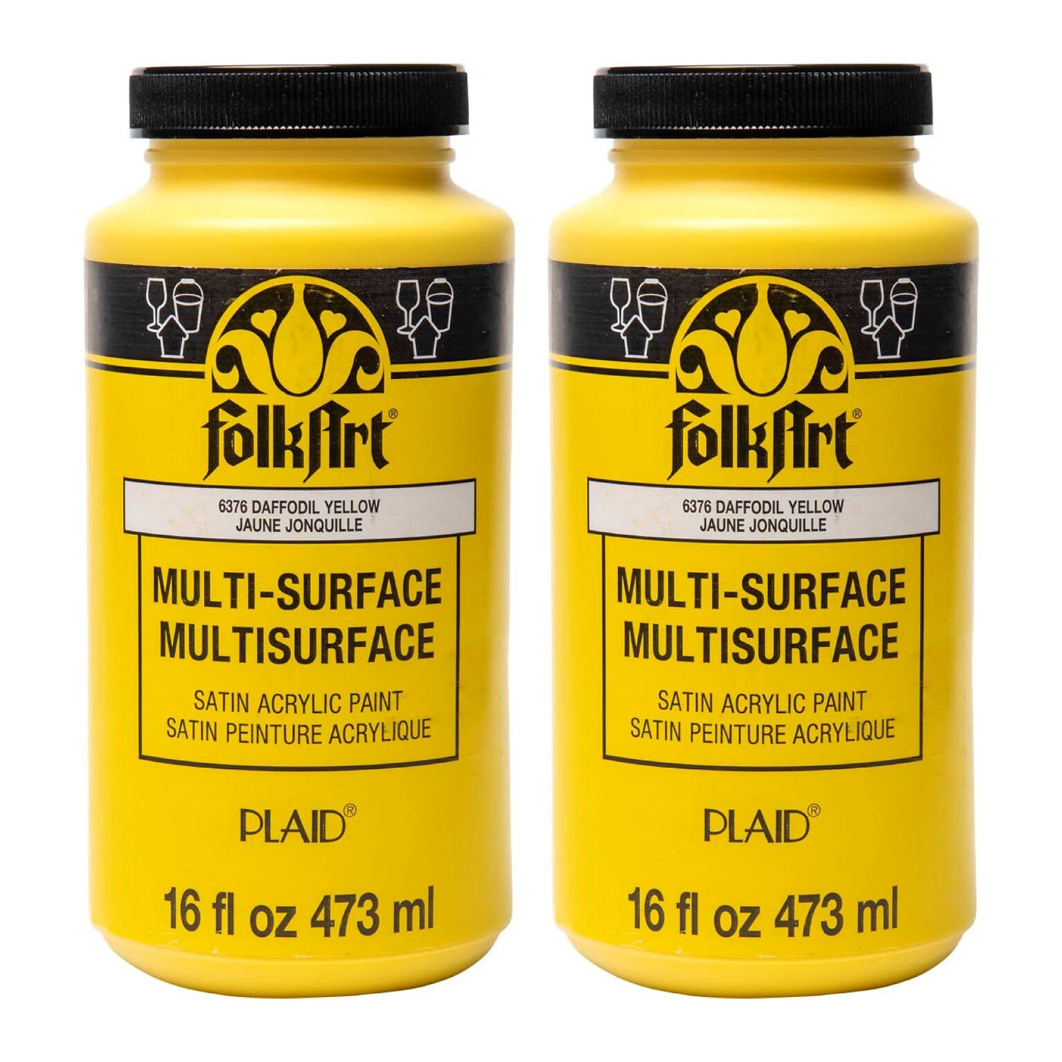 FolkArt Acrylic Paint Multi-Surface Satin, 16oz., Daffodil Yellow, 2/Pack (FLK6376-2)