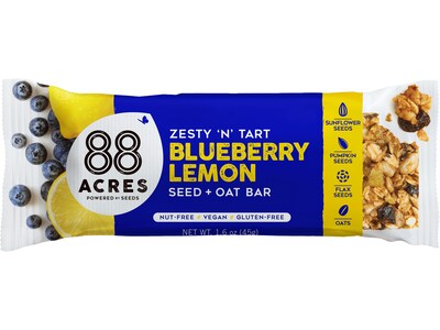 88 Acres Warm N Chewy Gluten-Free Blueberry/Lemon Seed and Oat Bar, 1.6 oz., 9 Bars/Box (315104)