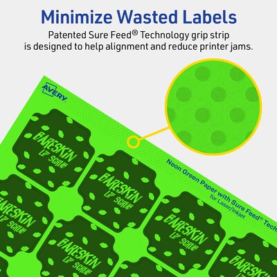 Avery Decorative Edge Multipurpose Labels, 1-5/8" x 1-5/8", Neon Green, 1600/Box (94110)