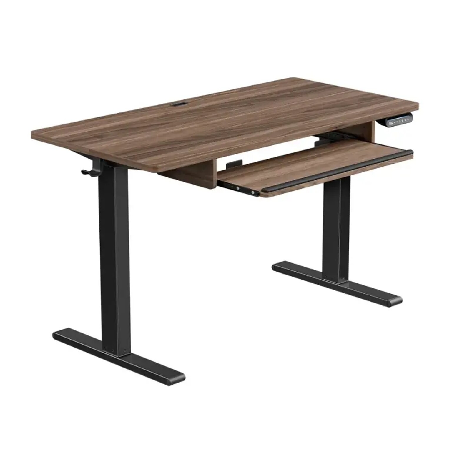 Huanuo 48W Electric Rectangular Adjustable Standing Desk with Keyboard Tray, Walnut (HNESD71WN)