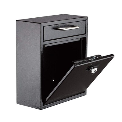 AdirOffice Ultimate Locking Wall Mounted Drop Box with Key and Combination Lock, Medium, Black (631-