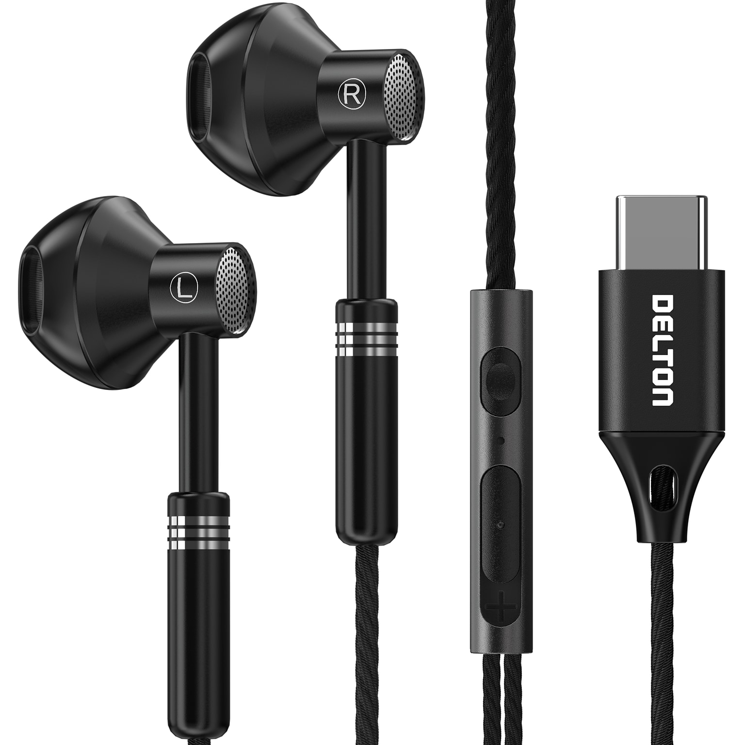 Delton 18EC USB-C Earbuds with Microphone, Black (DWH18ECBK)