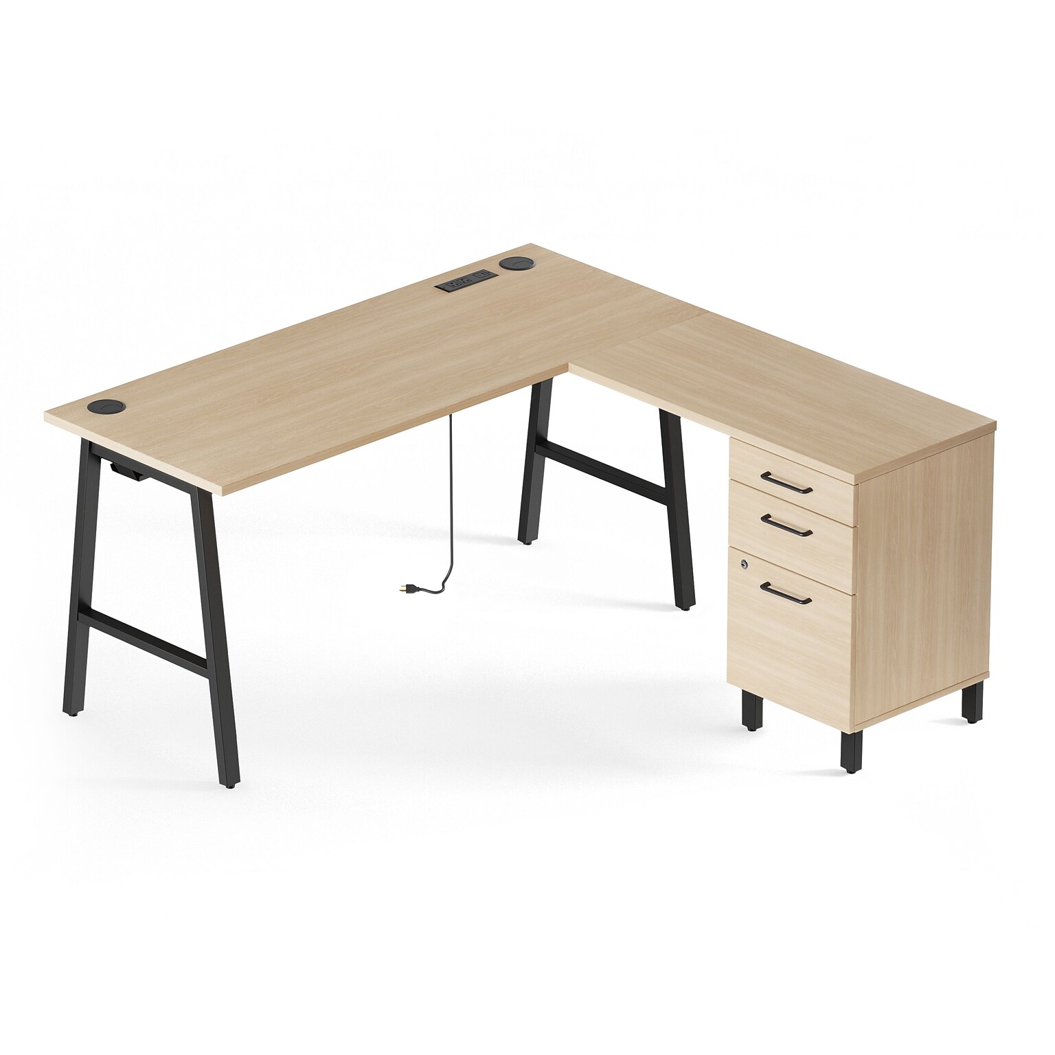 Union & Scale™ Essentials 60W L-Shaped Desk, Natural (UN60420)