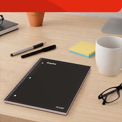 STAPLES Accel 1-Subject Notebook, 8.5” x 11”, College Ruled, 100 Sheets, Black