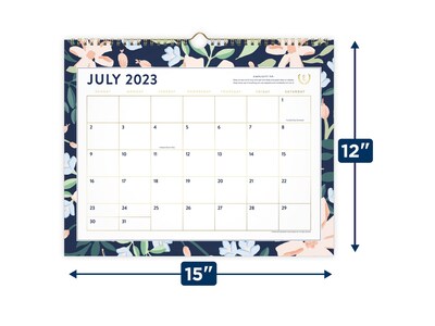 2023-2024 AT-A-GLANCE Simplified by Emily Ley Navy Floral 15 x 12 Academic Monthly Wall Calendar (