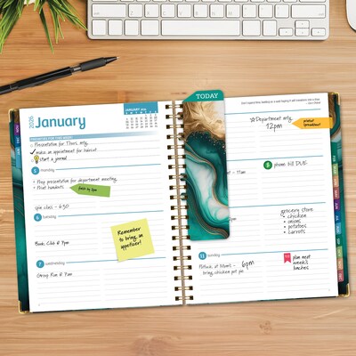 2026 Global Printed Products 8.5" x 11" Weekly & Monthly Planner, Paperboard Cover, Teal Gold Marble (FSHN-CY26-8511-54)