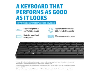 HP 450 Programmable Wireless Keyboard, Black (4R184AA#ABL)