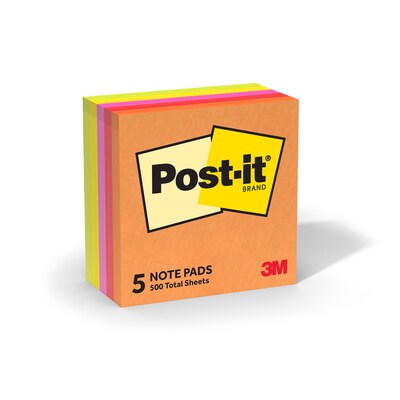 Post-it Notes, 3 x 3, Sunburst Collection, 100 Sheet/Pad, 5 Pads/Pack (654-5SUN)