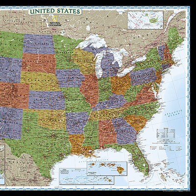 National Geographic United States Decorator Map, Laminated, 43.5" x 30.5" (NGMRE00622083)