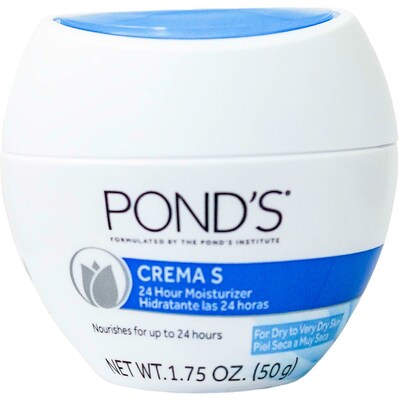 Ponds Crema S 24 Hour Hydrating Skin Cream, 1.7 oz Travel Size Bottle, 12 Bottles/Bag, 12 Bags/Cart