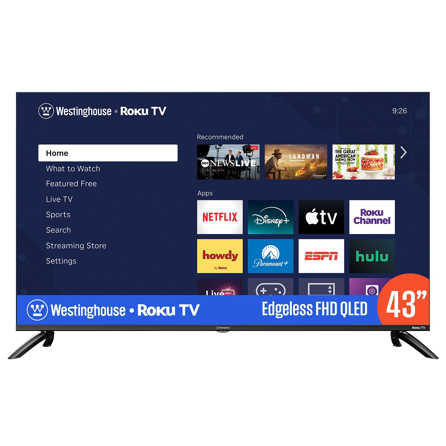 Westinghouse 43 FHD QLED Smart Roku TV, Black (WR43QE2350)
