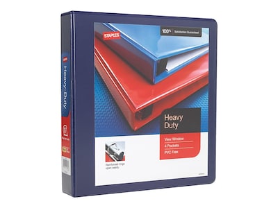 Staples Heavy-Duty 1.5-Inch D-Ring View Binder, Reinforced Spine, Holds Up to 350 Sheets, Blue, for Office & School