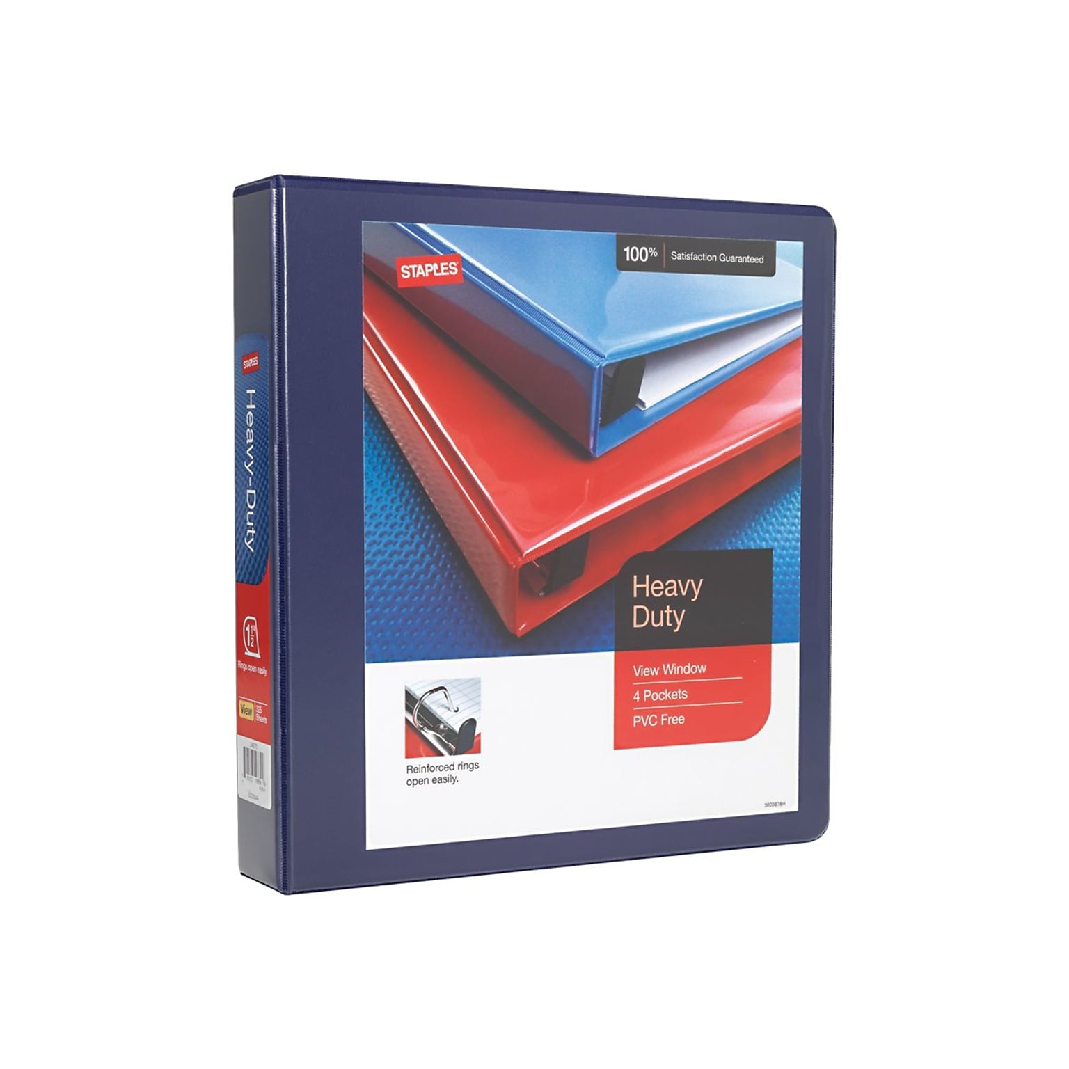 Staples Heavy-Duty 1.5-Inch D-Ring View Binder, Reinforced Spine, Holds Up to 350 Sheets, Blue, for Office & School