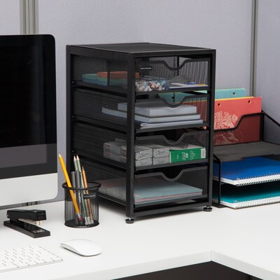Mind Reader 4-Drawer Desktop Storage, Metal Mesh, Black (4TMCA-BLK)