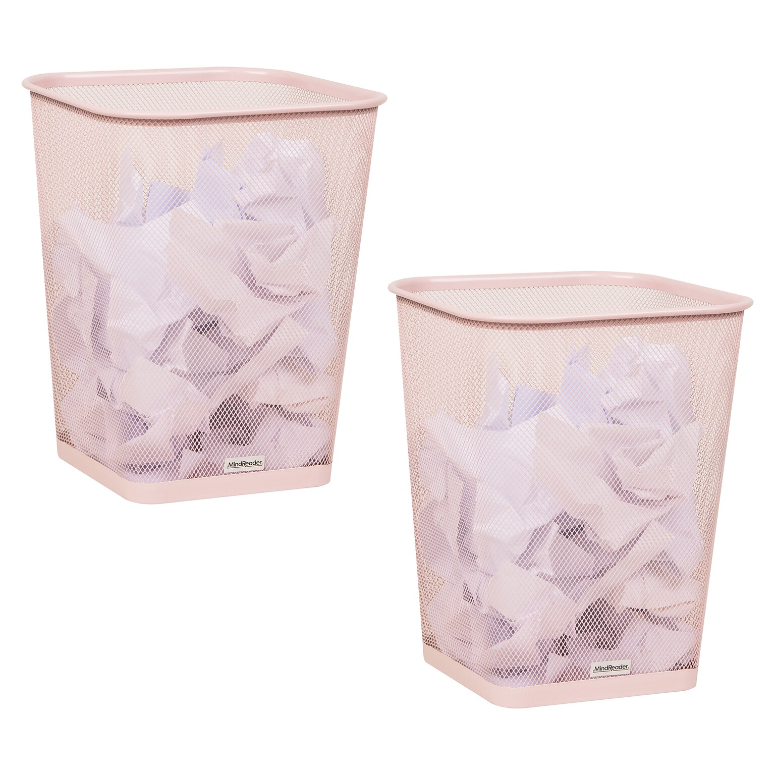 Mind Reader Metal Trash Can Without Lid, 5 Gallon, Pink, 2/Pack (2SQUAGA-PNK)