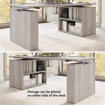Bush Business Furniture Stratus 72"W Electric Adjustable Standing Desk with Bookcase, Platinum Gray (SUT006PG)