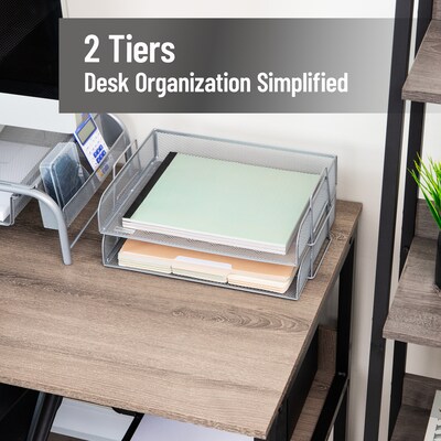 Mind Reader Metal Side Loading Stackable Letter Tray, Letter Size, Silver, 2/Pack (DSTACK2-SIL)