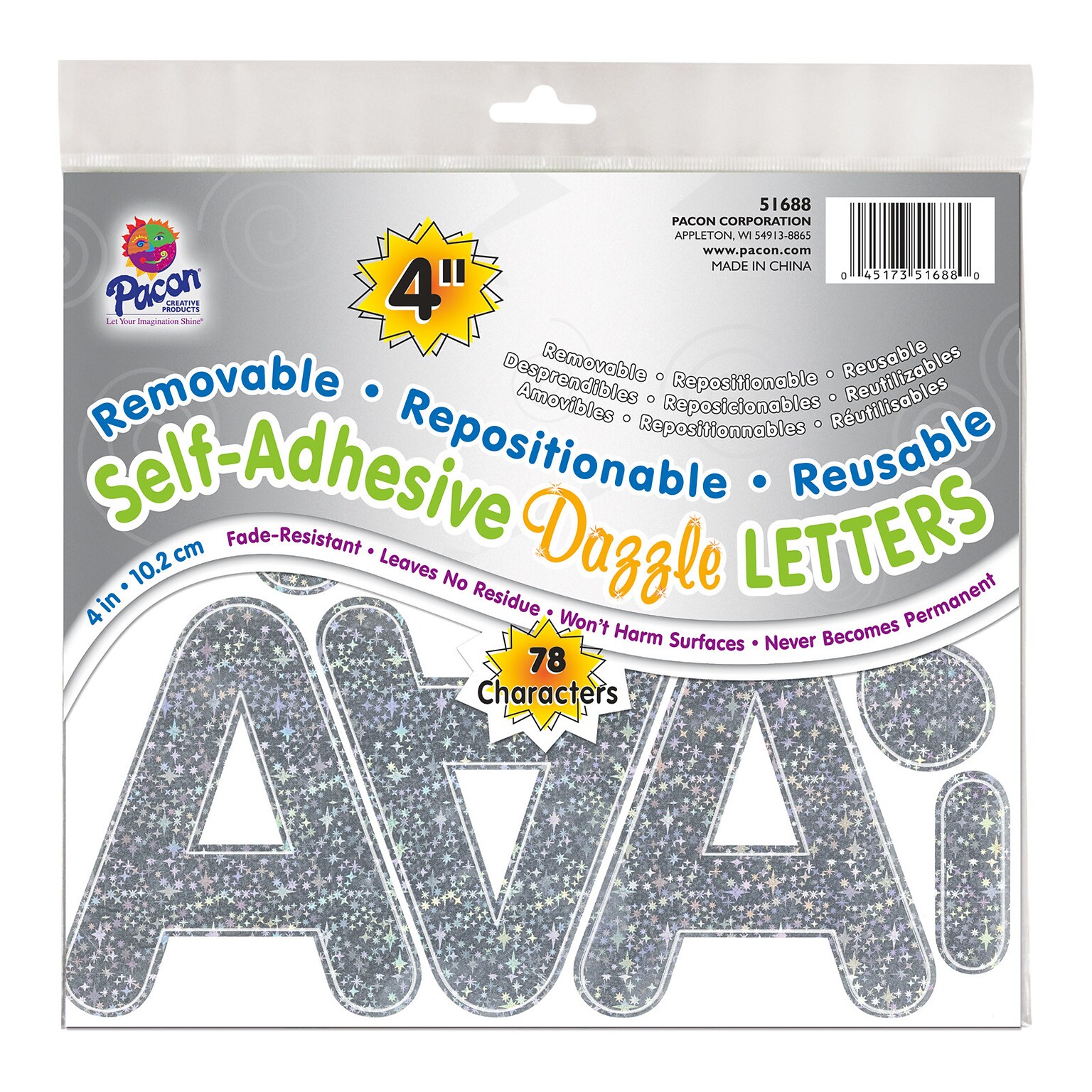 Pacon Self-adhesive Letters, Silver Dazzle, Puffy Font (PAC51688)