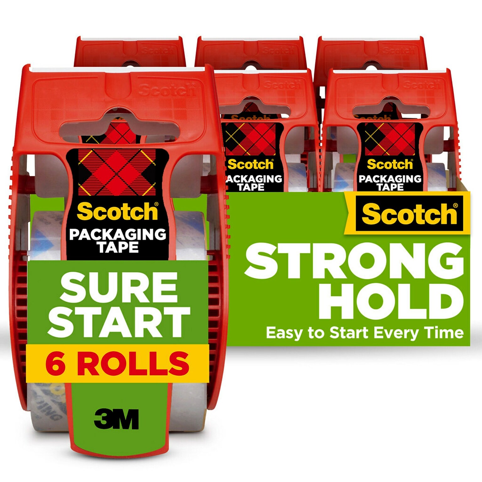 Scotch Sure-Start Packing Tape with Dispenser, 1.88 x 22.2 yds., Clear, 6/Pack (145-6)