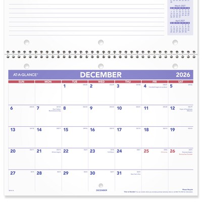 2025-2026 AT-A-GLANCE 11" x 8" Academic Monthly Desk or Wall Calendar, Purple/Red (SK16-16-26)