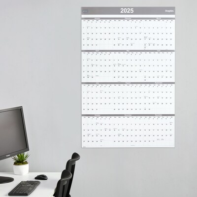 2025 Staples 48" x 32" Dry Erase Wall Calendar, Gray/White (ST58450-25)
