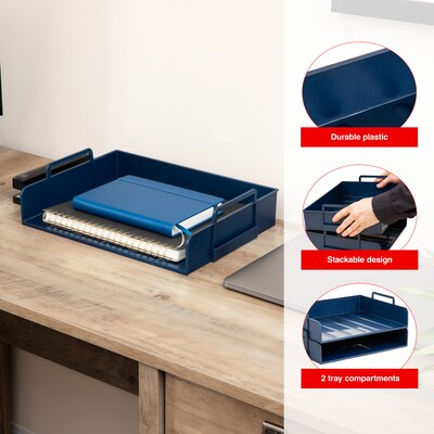 Staples Plastic Side Loading Stackable Letter Tray, Letter Size, Navy Blue, 2/Pack (ST63886)
