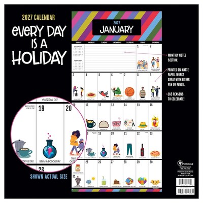 2027 TF Publishing Every Day's A Holiday 12" x 12" Monthly Wall Calendar, Multicolored (27-1108)