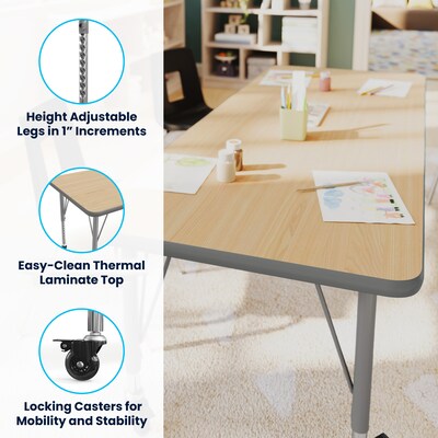 Flash Furniture Wren Rectangular Activity Table, 60" x 24", Height Adjustable, Light Natural Top/Silver Frame (XUA2460RECLNTPC)