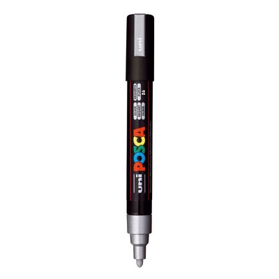 POSCA PC-5M Water Based Paint Marker, Medium Bullet Tip, Silver, 3/Pack (UBCPC5MSILVER-3)