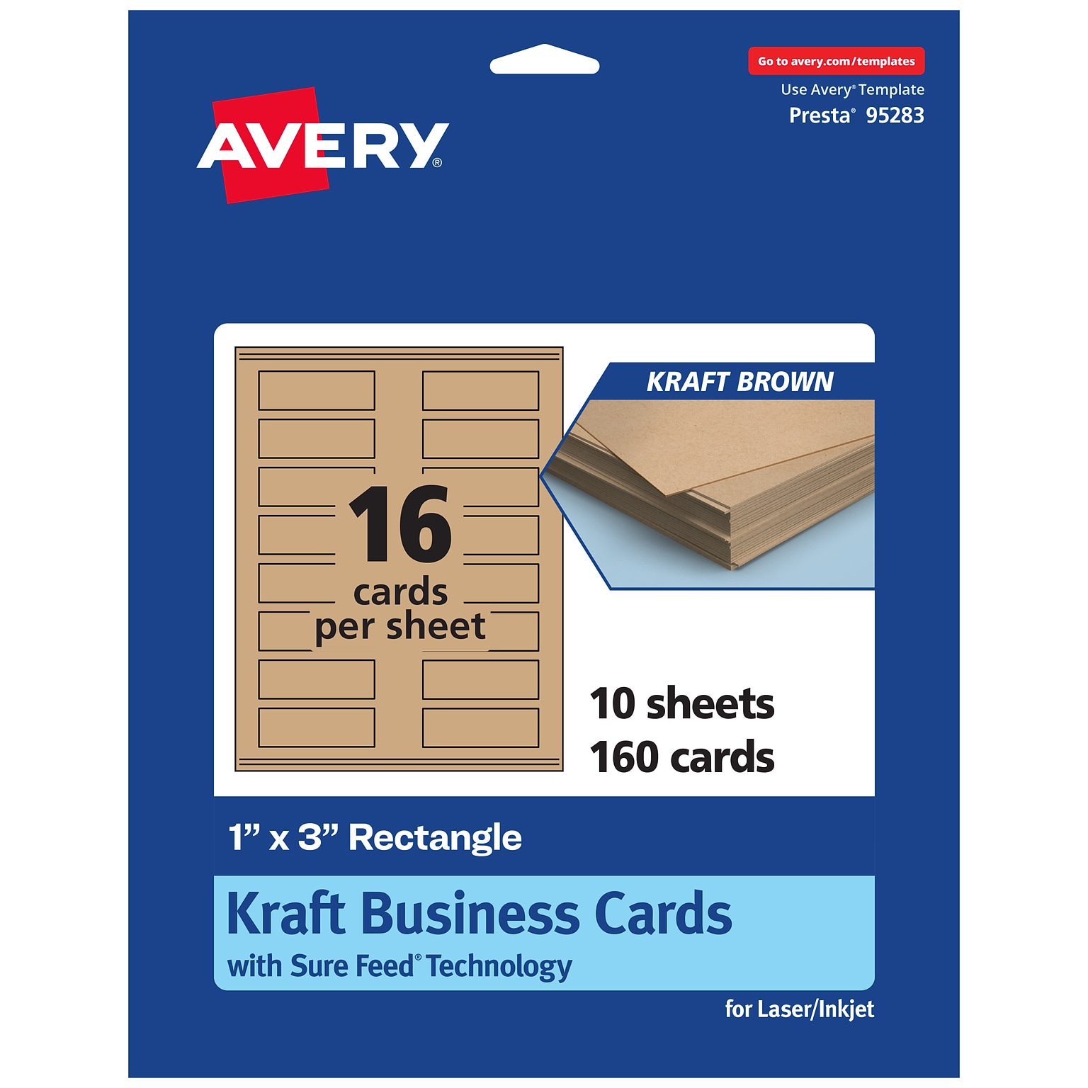 Avery Business Cards, 1 x 3, Matte Kraft Brown, 160/Pack (95283)