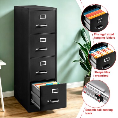 Quill Brand® Commercial 4 File Drawer Vertical File Cabinet, Locking, Black, Legal, 26.5"D (13450D)