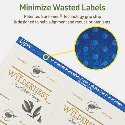 Avery Dissolvable Rectangle Multipurpose Labels, 3-1/3" x 4", Off-white, 30/Pack (94215)
