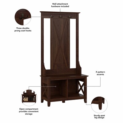 Bush Furniture Key West 66" Hall Tree with Shoe Storage Bench, Bing Cherry (KWS166BC-03)