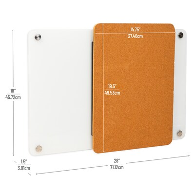 Mind Reader Wall Mounted Glass Dry Erase Board with Sliding Corkboard, Bulletin Board, White (CORKSLIDE-WHT)