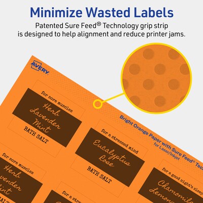 Avery Laser/Inkjet Multipurpose Square Labels, 2" x 2", Bright Orange, 480/Pack (94107)