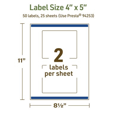 Avery Dissolvable Rectangle Multipurpose Labels, 4" x 5", Off-white, 50/Pack (94253)